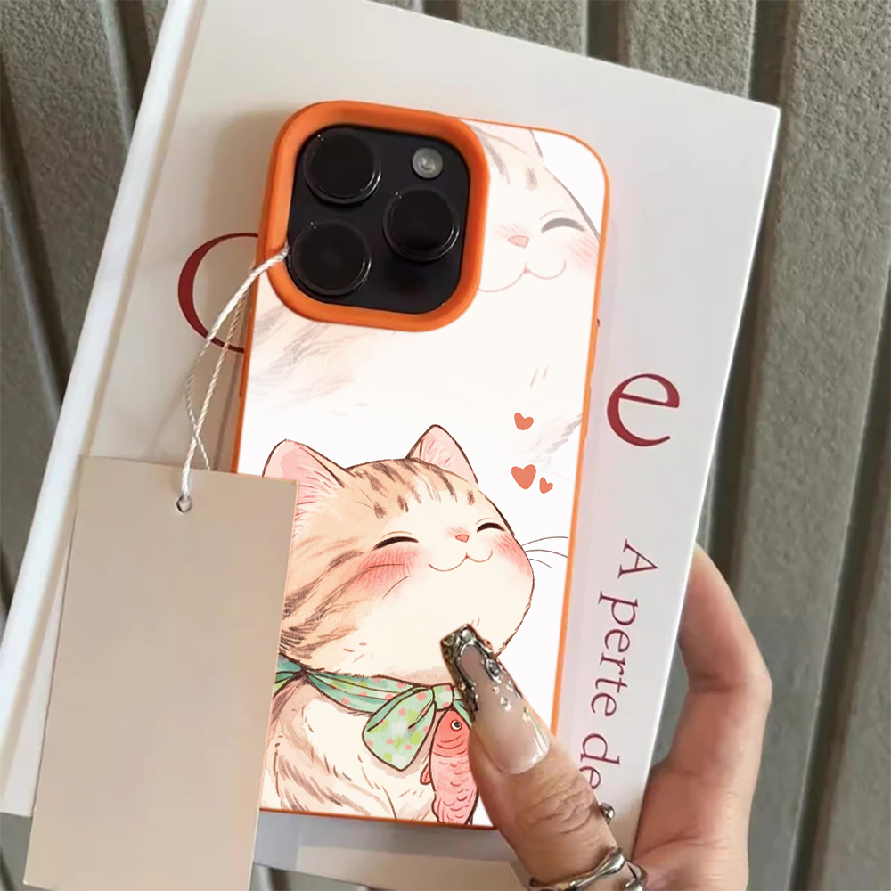 Phone Cases Orange - Orange Cat Fish Heart Phone Case
