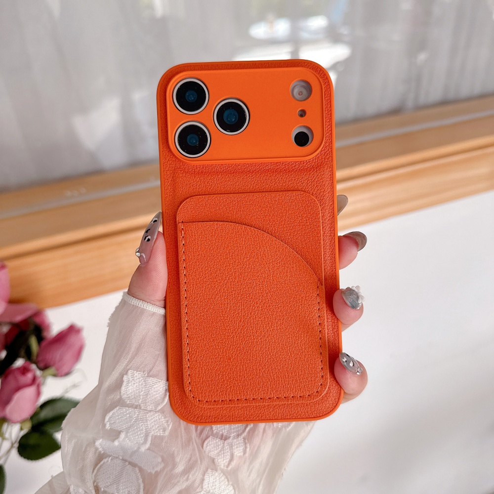 Phone Cases Orange - Luxury Advanced Orange Leather Insert Card